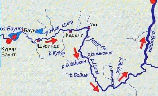 650 км по озеру Баунт, рекам Нижней Ципе и Ципе